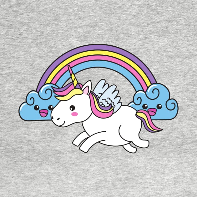 Cute Little Unicorn With Heart, Line Drawing White, Pink, Purple, Green & Yellow by Vegan Squad